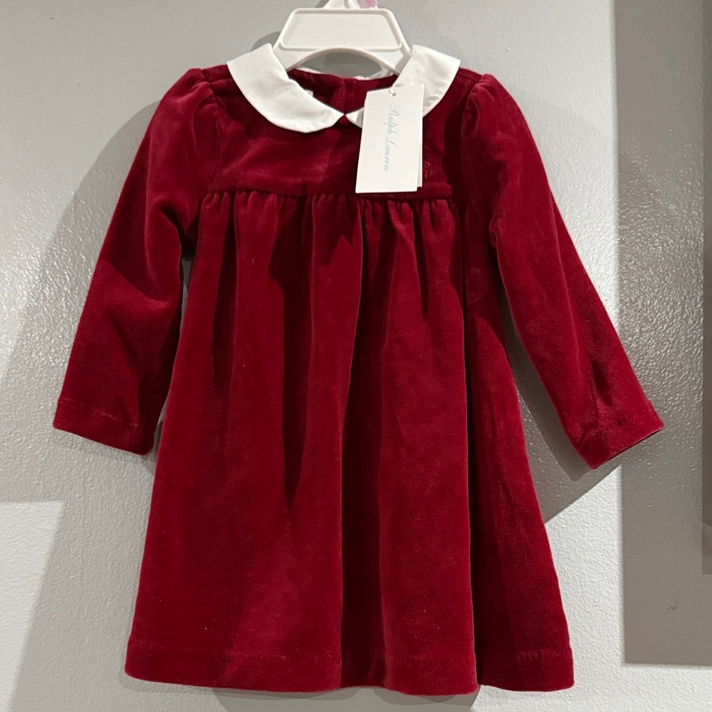 Ralph Lauren Red Velvet Dress with White Collar